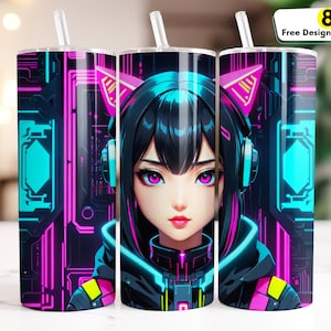 Anime Cyberpunk 20oz Skinny Tumbler Wrap Sublimation Design, Instant DIGITAL Download PNG, Manga Tumbler Design, Anime Art, Anime Gifts