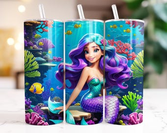 Mermaid Princess 20oz Skinny Tumbler Sublimation Design, Instant DIGITAL Download PNG