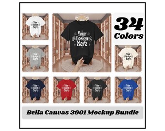 Bella Canvas 3001 T-shirt Mockup Bundle - 34 Colors Included - Hanger Design