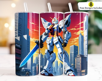 Anime Mecha 20oz Skinny Tumbler Wrap Sublimation Design, Instant DIGITAL Download PNG