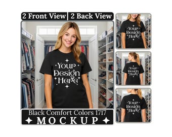 Black Comfort Colors 1717 T-shirt Mockup - Front and Back View Bundle - Walk-in Closet Design-M01