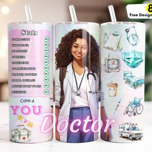Doctor Tumbler Wrap 20oz Skinny Sublimation Design, Instant DIGITAL Download PNG, Medical Tumbler, Physician Tumbler, Black Doctor Tumbler