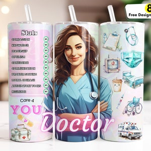 Female Doctor Tumbler Wrap, 20oz Skinny Sublimation Design, Instant DIGITAL Download PNG, Medical Tumbler, Physician Tumbler, Dr Tumbler PNG
