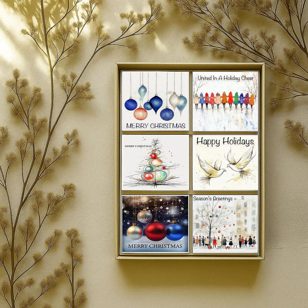 Christmas Cards Set 6 Assorted Holiday Cards With Envelopes (BLANK