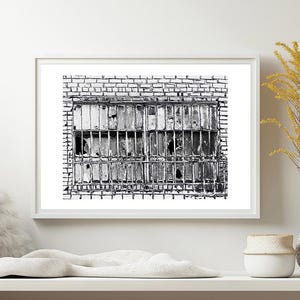 Fotografía en blanco y negro de ventana industrial, edición limitada. Arte mural.