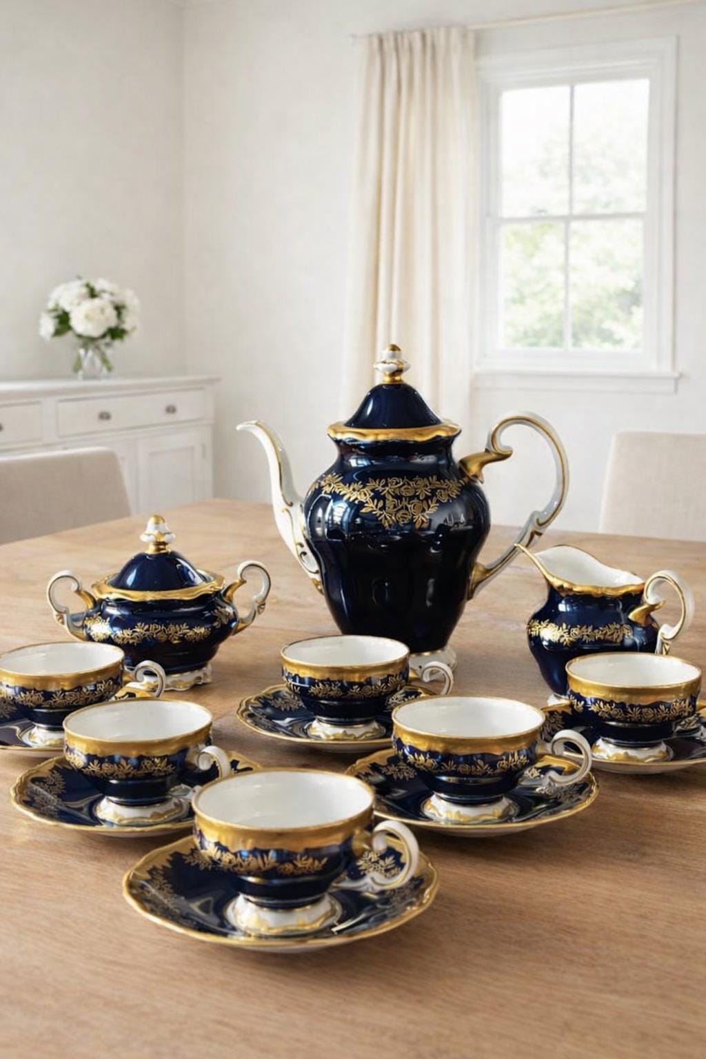 Weimar Porcelain Tea Set Vintage Cobalt Blue Gold Echt Weimar