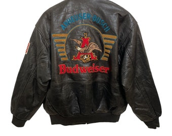 Blouson Aviateur Vintage Anheuser Busch Budweiser – Nylon Bomber Marron – Taille M (Neuf Avec étiquettes)