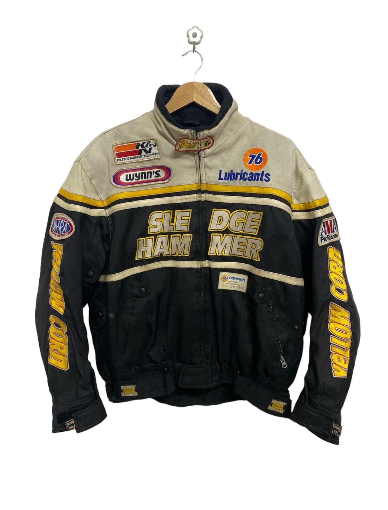Vintage Yellow Corn Sledge Hammer Motorcycle Riding Jacket/ Large