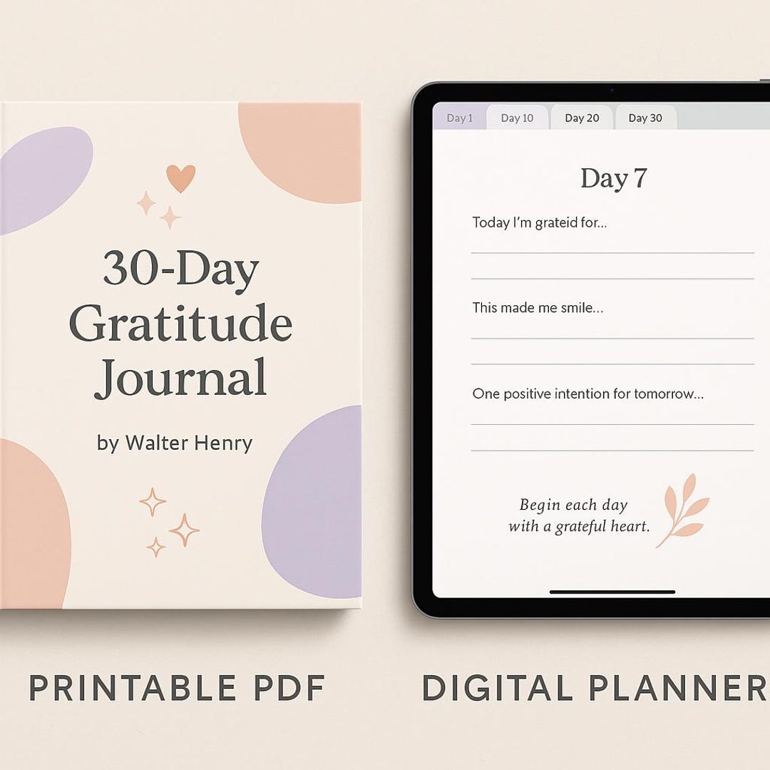 30 Day Gratitude Journal Printable PDF and Digital Planner Guided ...