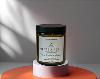 Almizcle de cedro + Lavanda Cera de mezcla de soja 100 % vertida a mano 8 oz Sueño mejorado