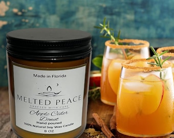 Bougie de cire de mélange de soja 100 % coulée à la main et donut au cidre de pomme, 8 oz