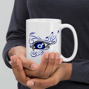 Evil Eye mug, Nazar mug, Unique Woman Life Freedom mug - White glossy mug