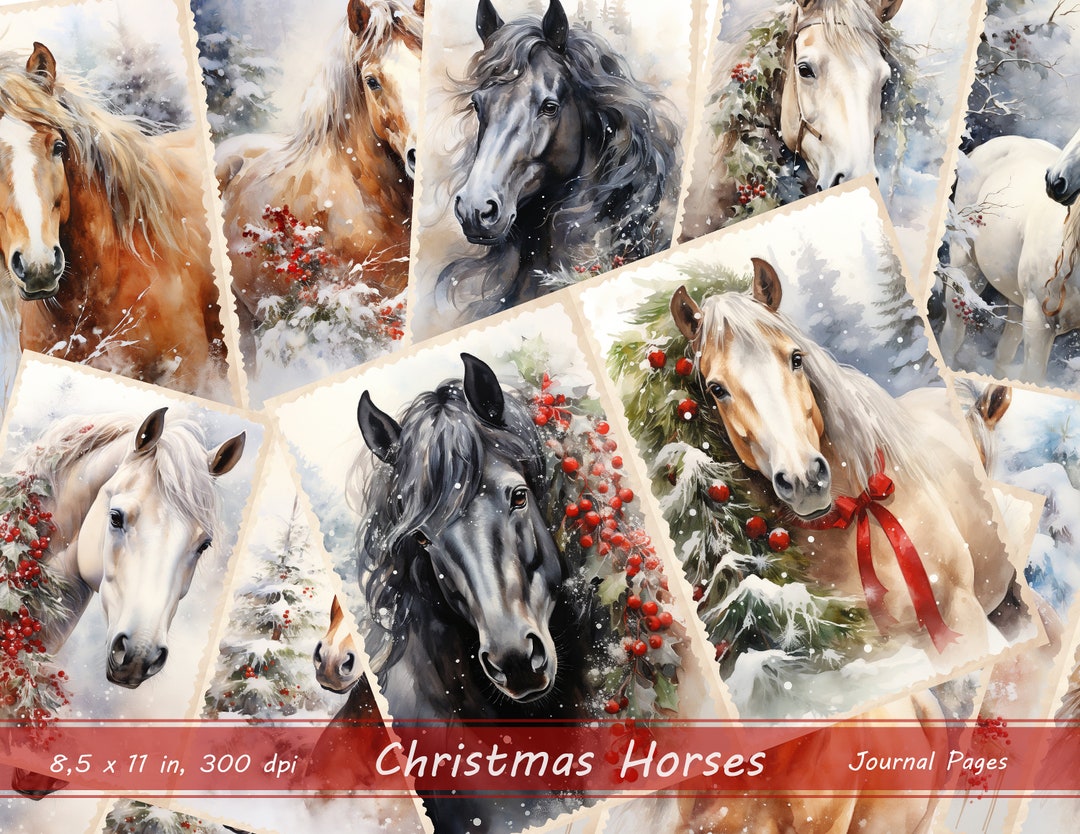 Christmas Horses Junk Journal Printable Kit, Watercolor Horse Journal ...