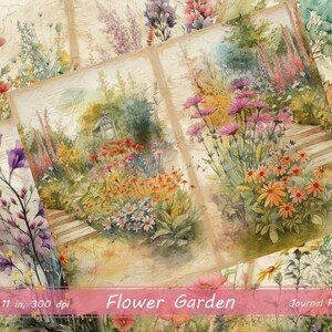 Flower Garden Junk Journal Pagina's, Digitale Scrapbook Paper Kit, Aquareltuin Afdrukbaar, Tuin Ephemera, Floral Junk Journal Kit
