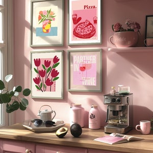 Exposición Galería Wall Set lindo Minimalist Gallery Wall Prints Set Impresiones digitales, impresiones de arte de moda, impresiones de decoración de flores, conjunto de carteles retro