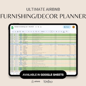 Ultimate Decor Furniture Checklist Planner | Airbnb | VRBO | Budget Template | Vacation Rental | Airbnb Decor | STR | Printable Template