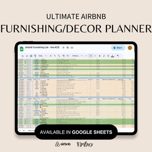 Ultimate Decor Furniture Checklist Planner | Airbnb | VRBO | Budget Template | Vacation Rental | Airbnb Decor | STR | Printable Template