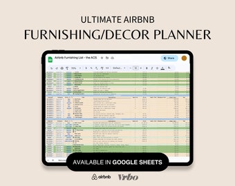 Ultimate Decor Furniture Checklist Planner | Airbnb | VRBO | Budget Template | Vacation Rental | Airbnb Decor | STR | Printable Template