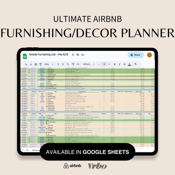 Ultimativer Dekor Möbel Checklisten-Planer | Airbnb | VRBO | Budget Vorlage | Wohnung | Airbnb Dekor | STR | Druckbare Vorlage