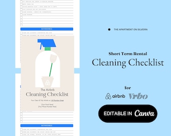 Airbnb Cleaning Checklist | Vrbo, STR, Editable Canva Template, Cleaning Schedule, Vacation Rental Cleaning Checklist, Airbnb Cleaning List