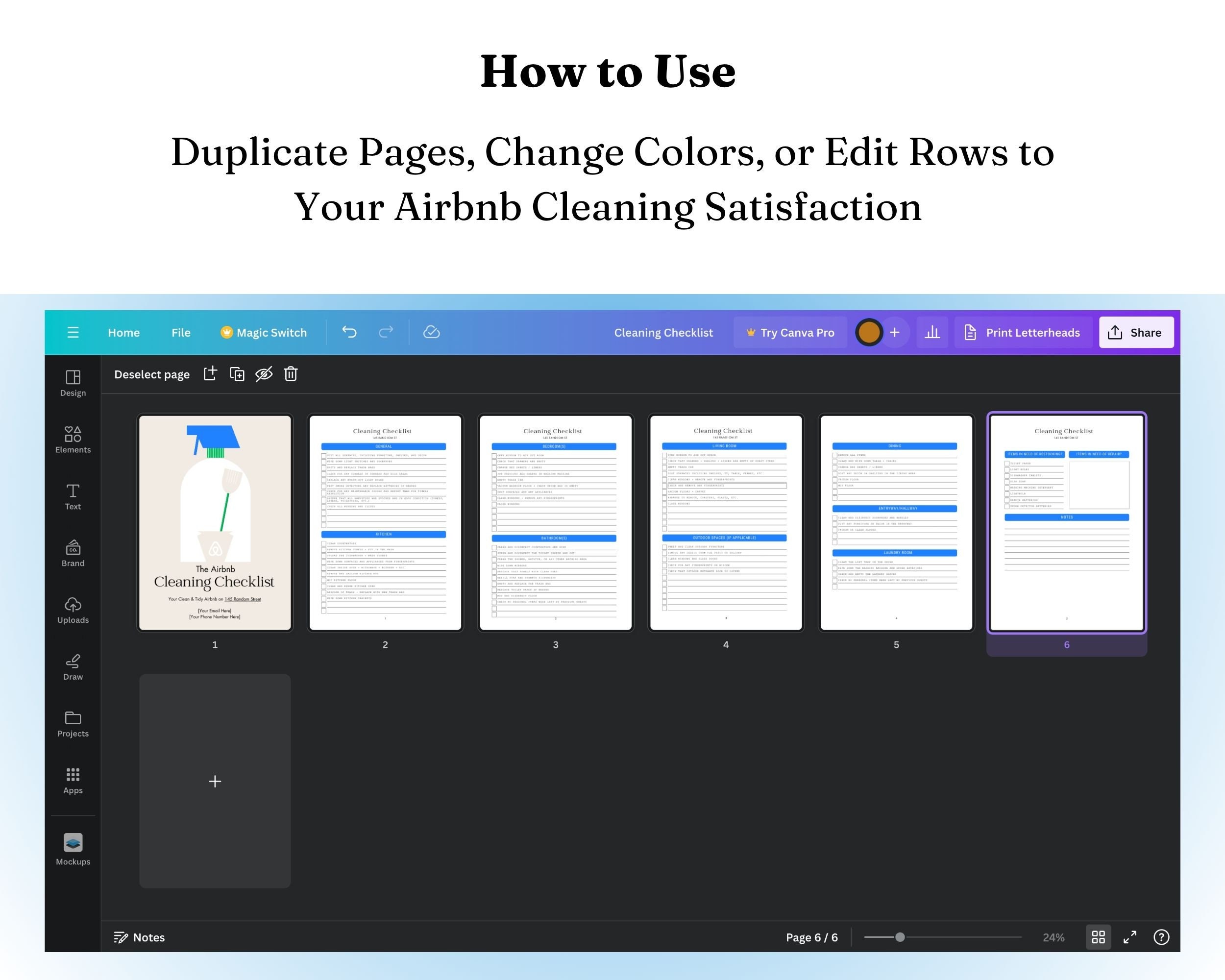 Airbnb Cleaning Checklist | Vrbo, STR, Editable Canva Template ...