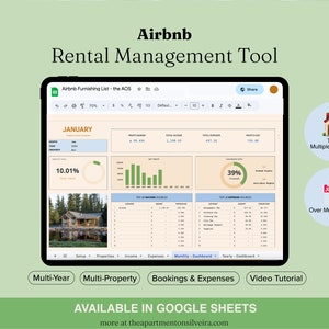 Airbnb Management Tool | VRBO Income Tracker | Property Management Finance Spreadsheet | Rental Property Tracker | Short Rental Spreadsheet