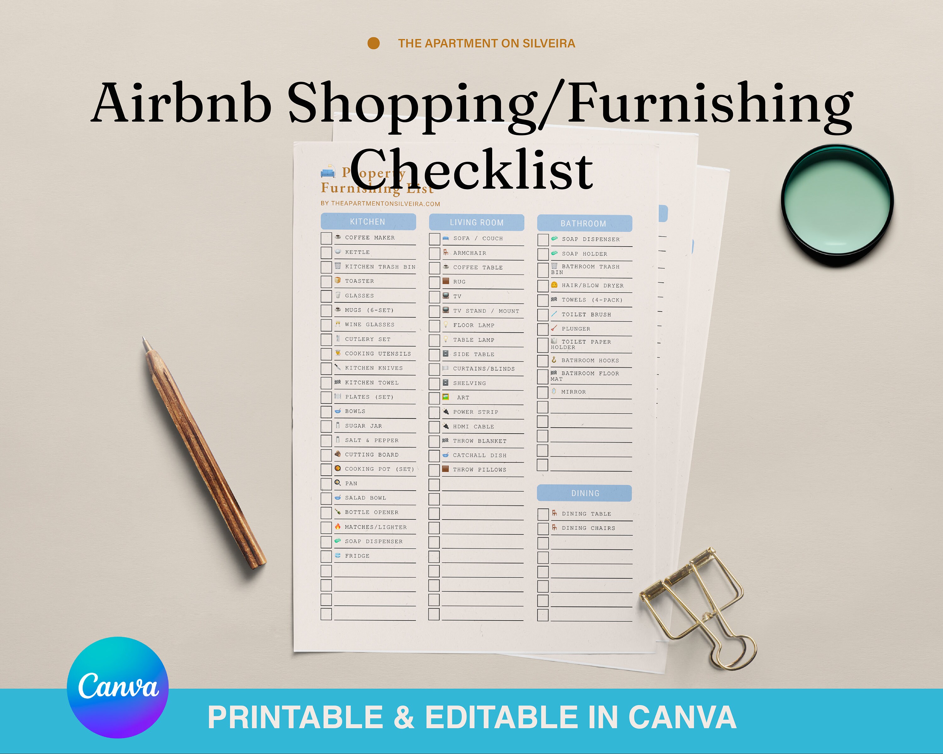 Airbnb Furniture & Decor Checklist for Airbnb Shopping VRBO Etsy