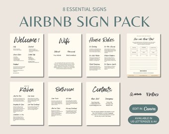 Airbnb Sign Bundle Template | Airbnb Sign | Printable Welcome Sign | Canva | Vacation Rental | House Rules | Wifi Sign | Airbnb | Vrbo