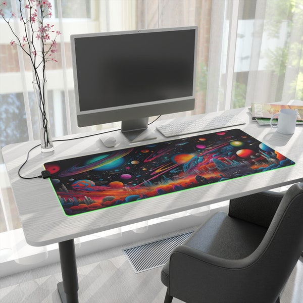 XL RGB LED DeskMat, tapis de souris extra large, tapis de souris Gamer, tapis de tapis pour ordinateur portable, tapis de jeu, grand cadeau, espace doué, planète