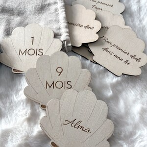 Cartes étapes coquillage - Cartes étapes -  - Cartes en bois mes premières fois - Cadeau de naissance - Mes premières fois