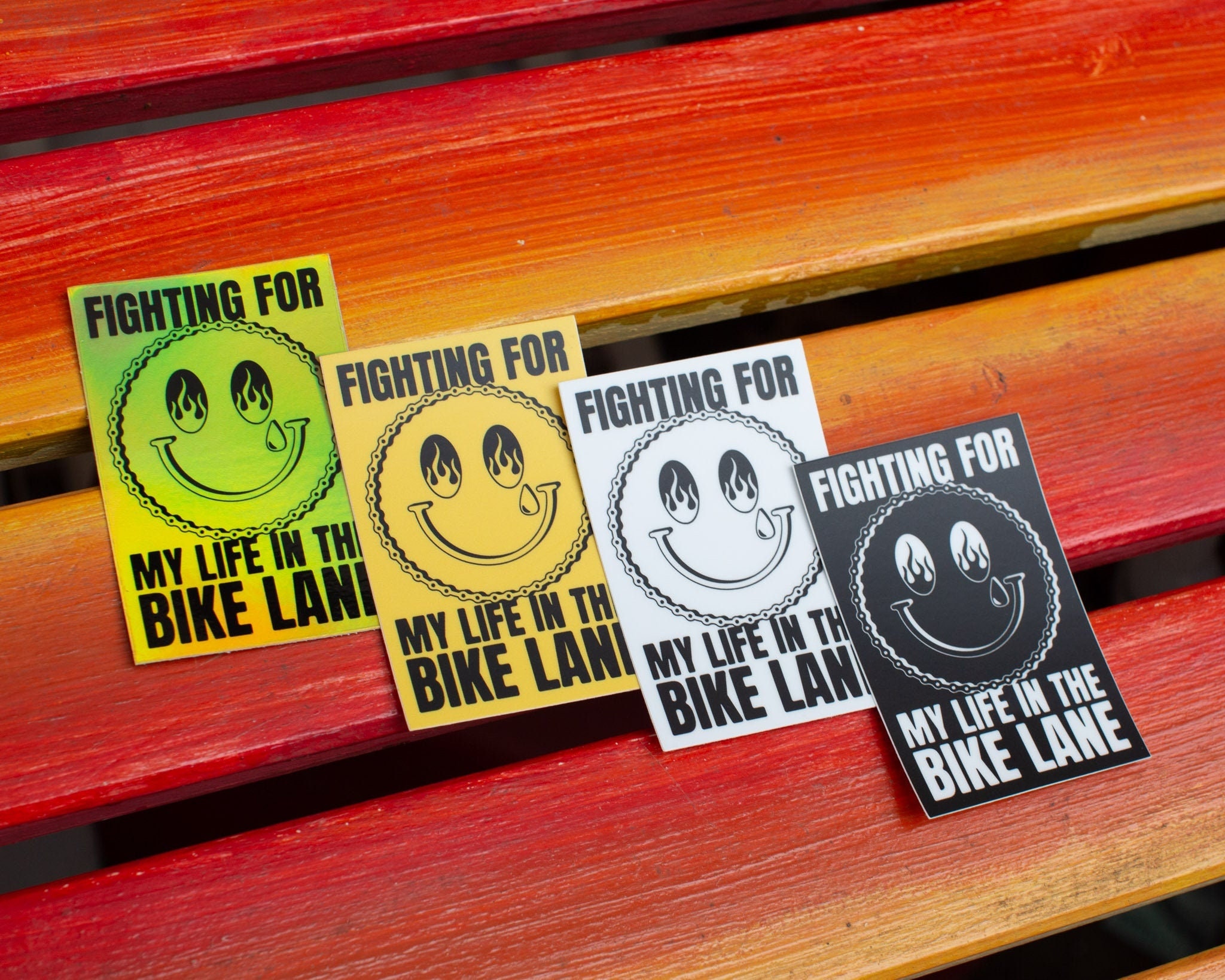 Fighting for My Life in the Bike Lane Smiley Face Vinyl Sticker