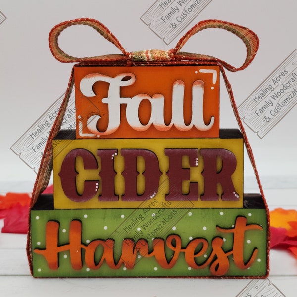 Fall Cider Harvest Wooden Word Stack, Word Blocks, Wood Stacker, Shelf Sitter, Tiered Tray Decor, Autumn Decor, Fall Decor Mantel Decor