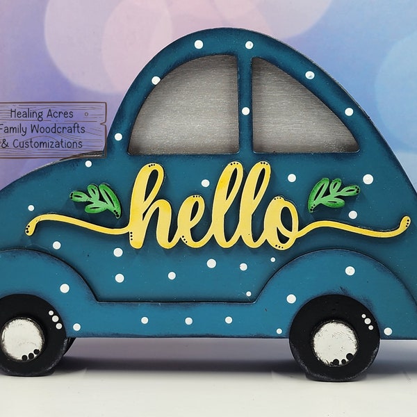 Interchangeable VW Bug HELLO Standing Painted Car Farmhouse decor