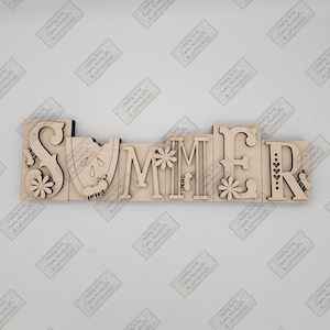 DIY RAW Wood Kit SUMMER Chunky Shelf Sitter, Mantel Decor, Standing Wood Sign, Gift, Summer decor, Block words