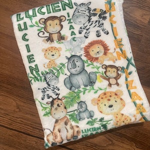 Jungle Name Baby Blanket | Safari Baby Blanket | Personalized Name Blanket For Boys | Safari Nursey | Personalized Baby Jungle Blanket