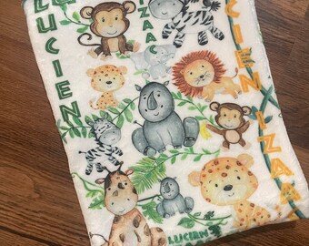 Jungle Name Baby Blanket | Safari Baby Blanket | Personalized Name Blanket For Boys | Safari Nursey | Personalized Baby Jungle Blanket