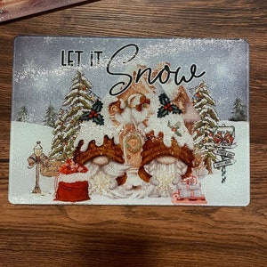 Let It Snow Glass Cutting Board | Christmas Kitchen Gift | Meal Prep Board | Christmas Snow Scene Cutting Board