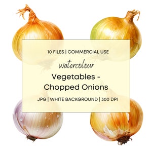 Vegetables - Chopped Onions Watercolor, 10 High Quality JPG with White Background