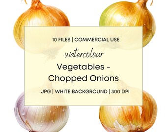 Vegetables - Chopped Onions Watercolor, 10 High Quality JPG with White Background