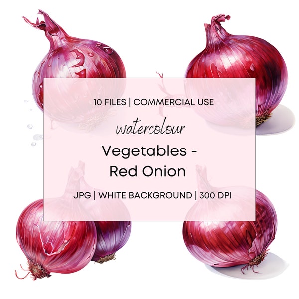 Vegetables - Red Onion Watercolor, 10 High Quality JPG with White Background