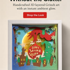 Grinch Lighted Shadow Box 9x9 | 3D Layered Paper Art | Christmas Holiday Decor | Whoville Light Up Frame Gift