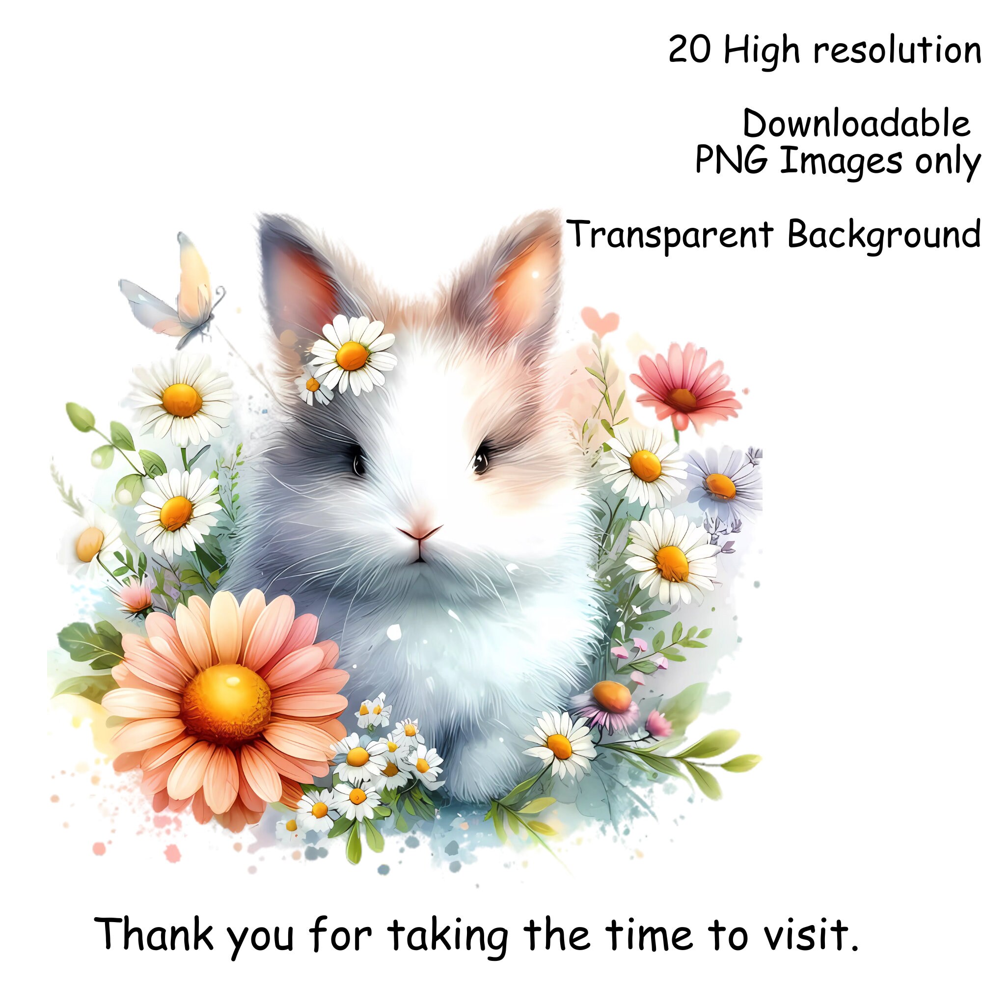 20 Cute Watercolor Floral Bunny Clipart Bundle. High Quality Pngs ...
