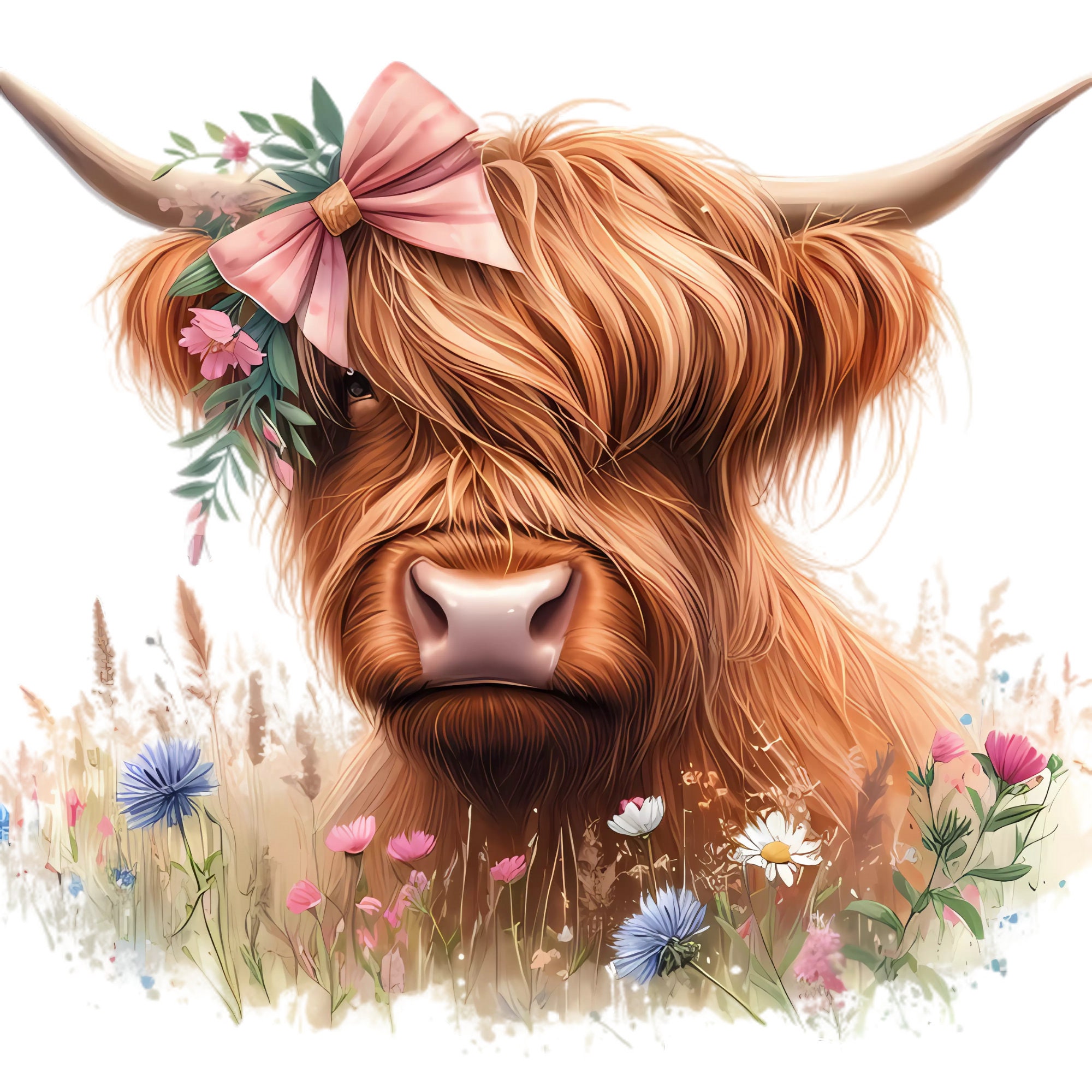 11 Watercolor Highland Cow With Poppy Flowers Clipart Bundle V.4, High ...