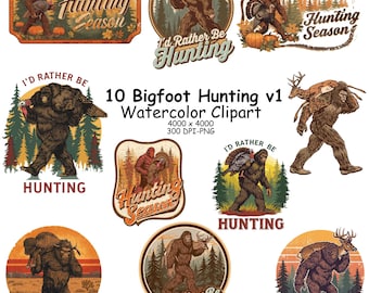 Bigfoot Hunting PNG Clipart, Sasquatch Sublimation Design (Digital Download)