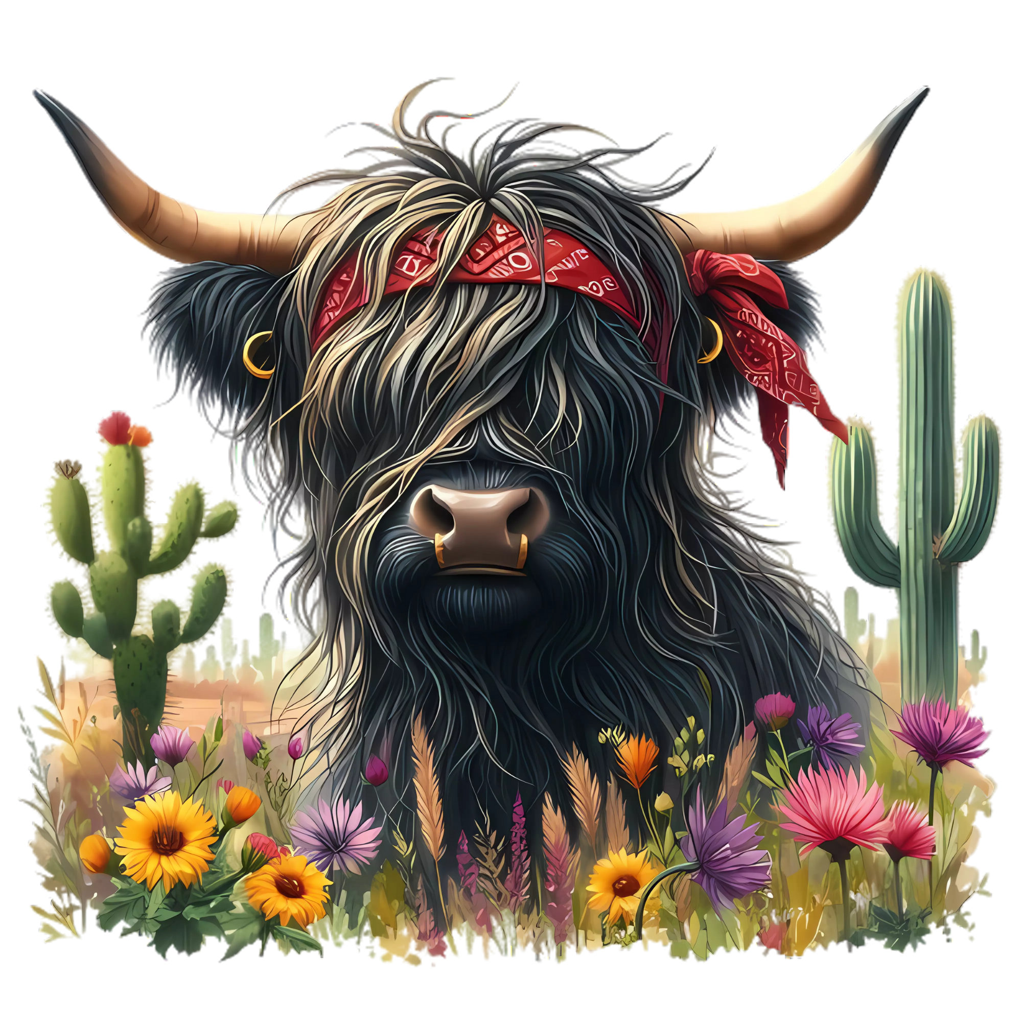 12 Watercolor Highland Cow Wild Flower Clipart Bundle V.2, High Quality ...