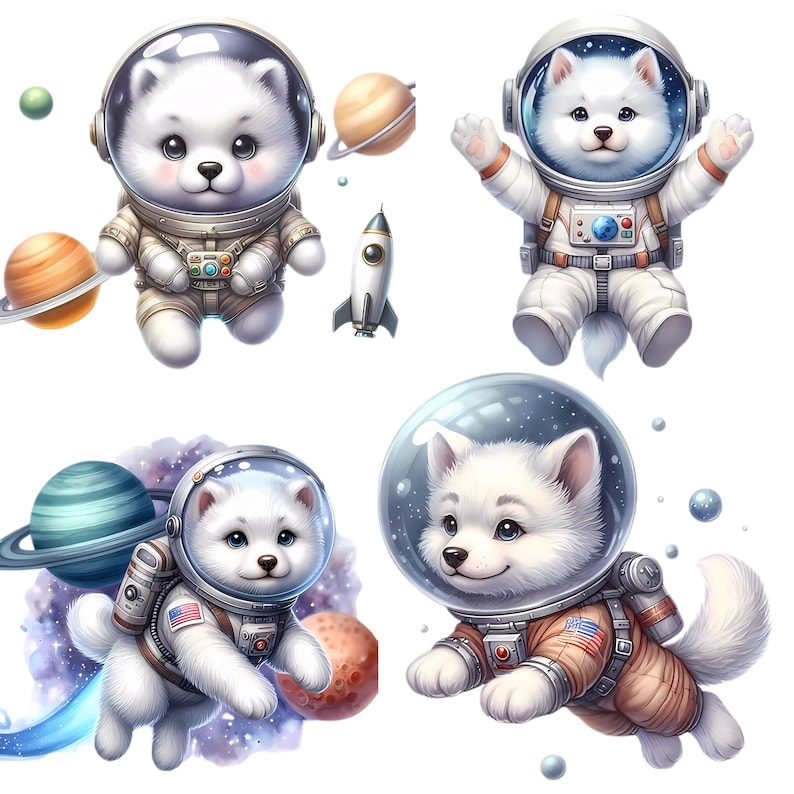 Watercolor Space Wolves Clipart Bundle, Puppy Astronaut PNG (digital ...