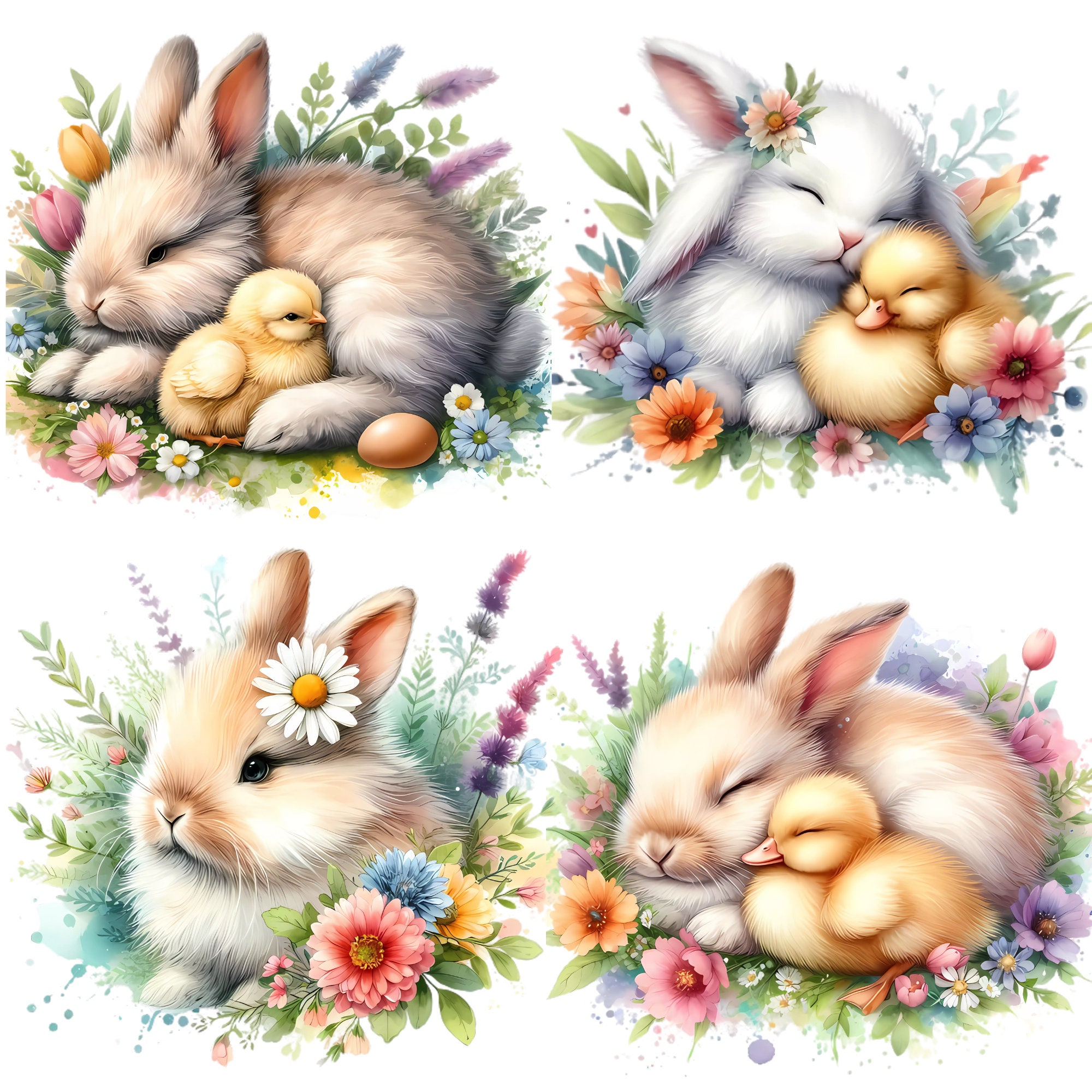20 Cute Watercolor Floral Bunny Clipart Bundle. High Quality Pngs ...