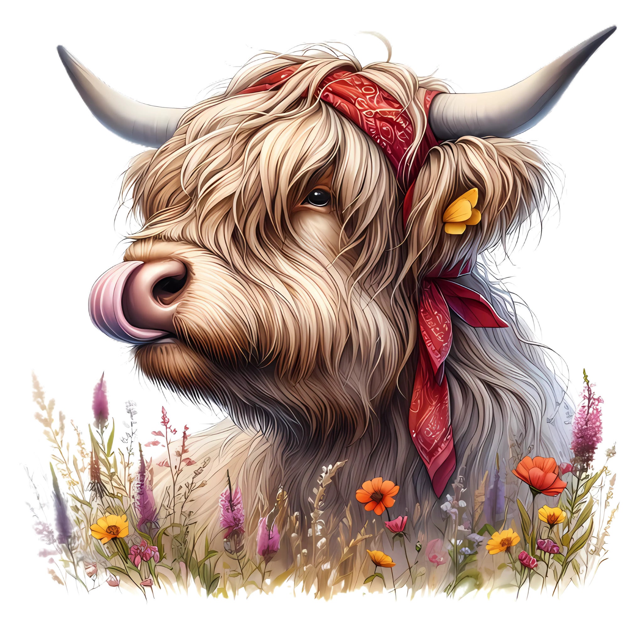 11 Watercolor Highland Cow With Poppy Flowers Clipart Bundle V.3, High ...