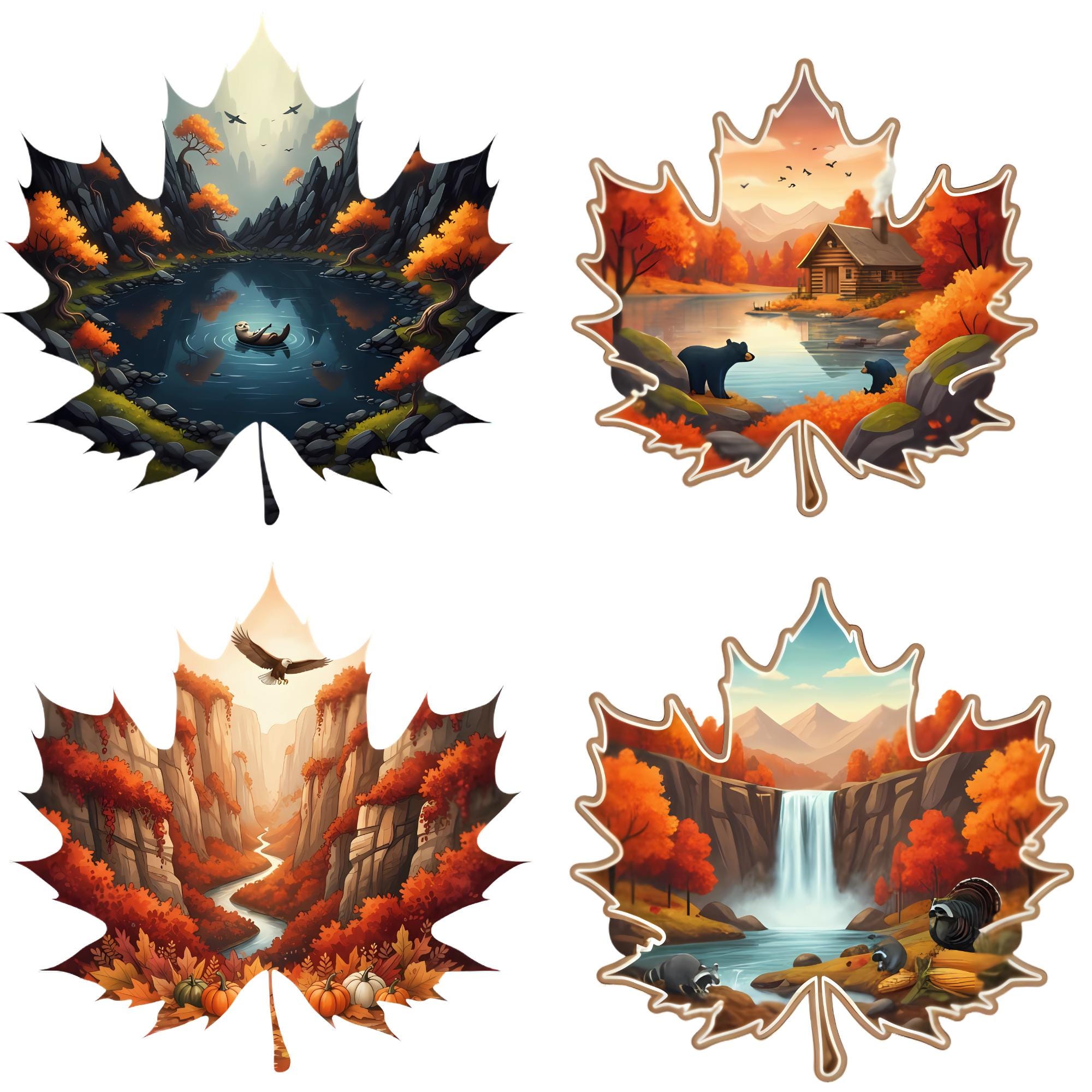 20 Autumn Landscape PNG Clipart Bundle, Fall Tree Leaf Illustration ...