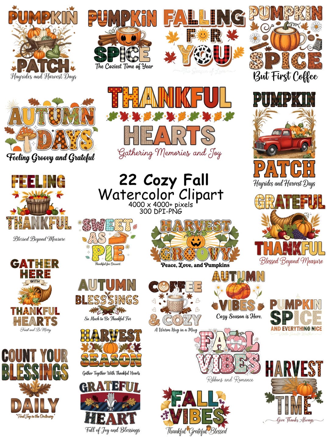 22 Fall Sublimation PNG Clipart Bundle, Pumpkin Spice Season Designs ...